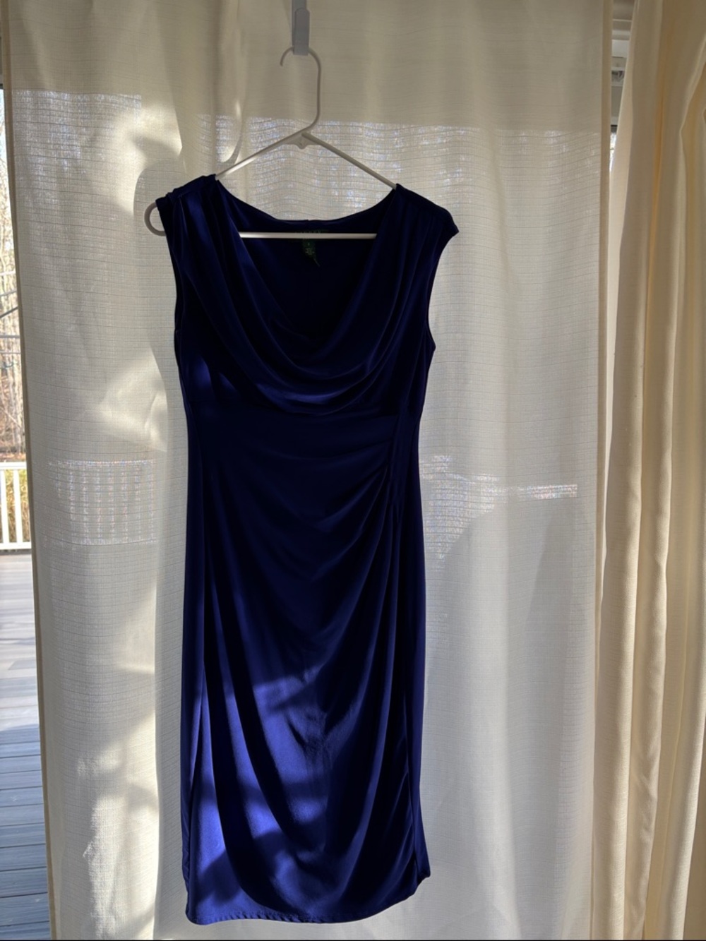 Lauren Ralph Lauren Draped Cowl Neck Midi Dress in Deep Blue